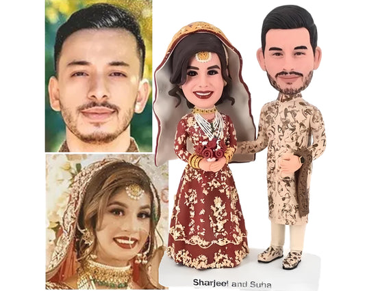 Indian Wedding Custom Cake Topper, Indian Couple Bobblehead personalized from picutre, funny wedding keepsake