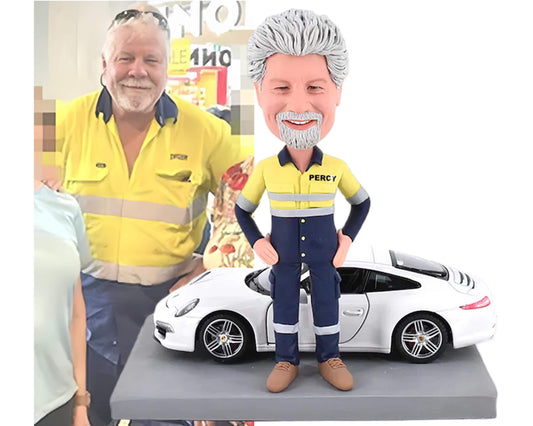 Custom bobblehead car guy with Porsche, Gearhead figurine from picture, birthday gift idea for Car Enthusiast