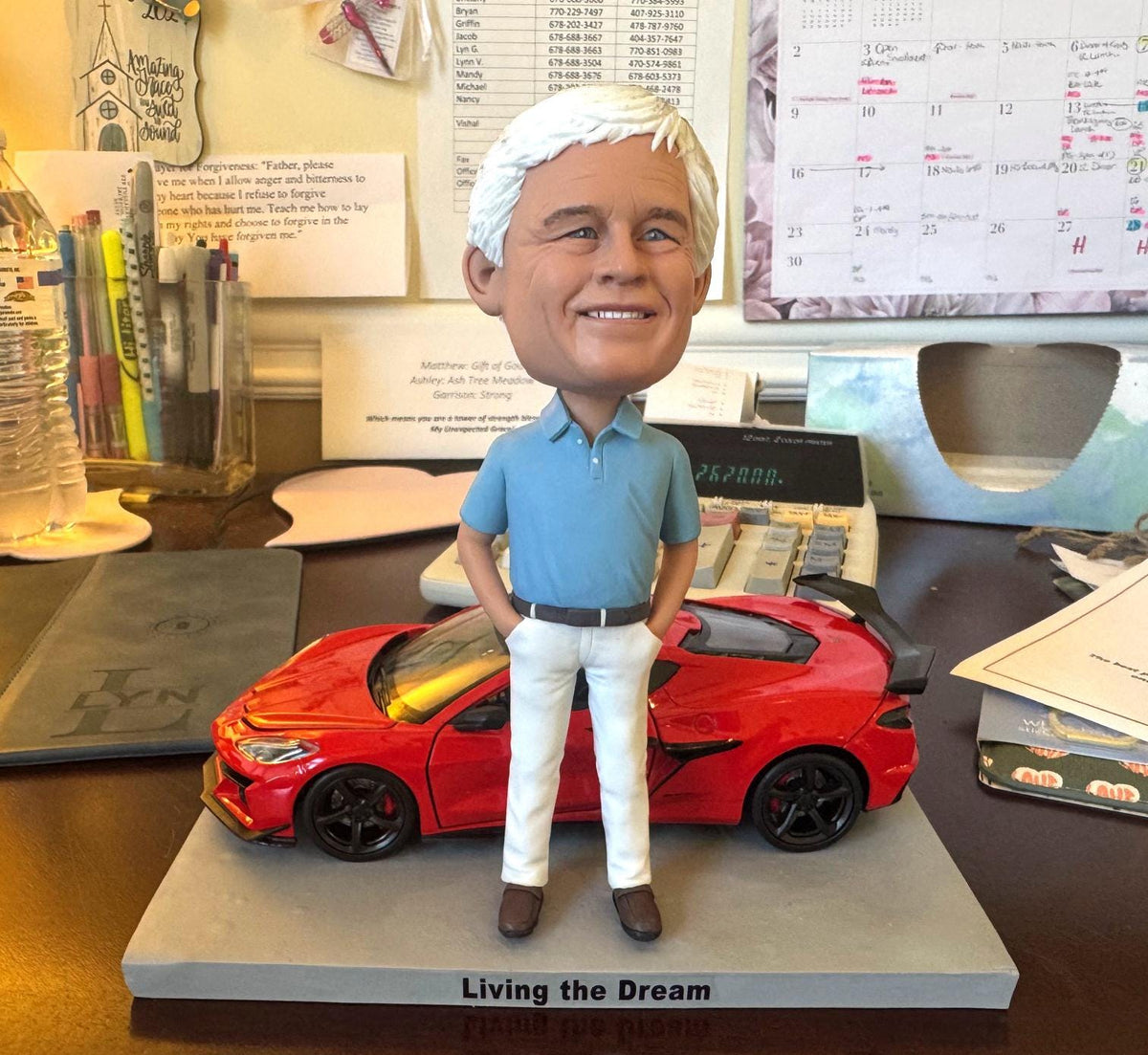 Custom Bobblehead with hyper car, Handmade figurine with dream car, Gift for boss/husband