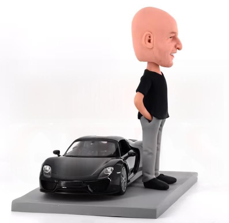 Custom Bobblehead with hyper car, Handmade figurine with dream car, Gift for boss/husband