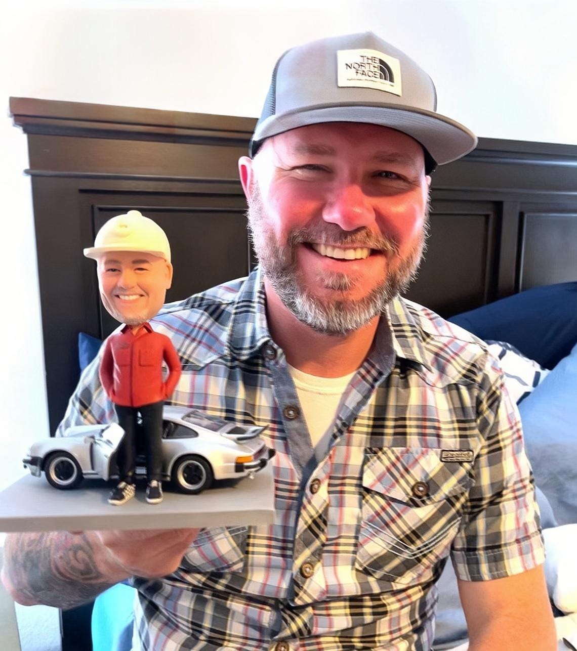 Custom Bobblehead with Corvette C8, Personalized Husband/Boss Figurine with Hyper car, Office/home desk decor
