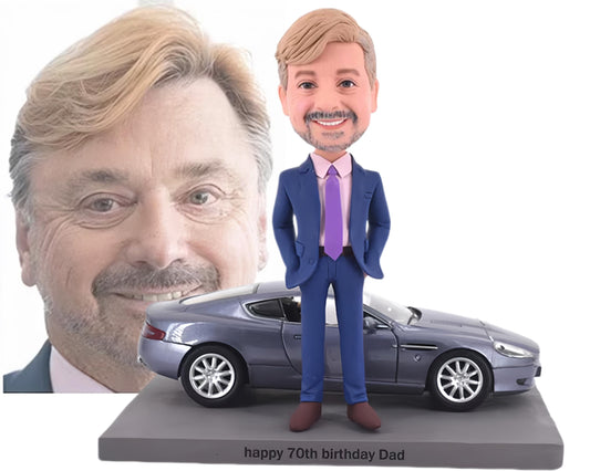 Custom Bobblehead with Aston Martin, Personalized surprising Gift for birthday/retirement, Office desk decor for boss/husband