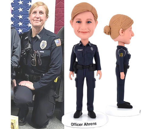 Custom Police Woman Bobblehead, Personalized female Officer Figurine, office desk decor gift for her