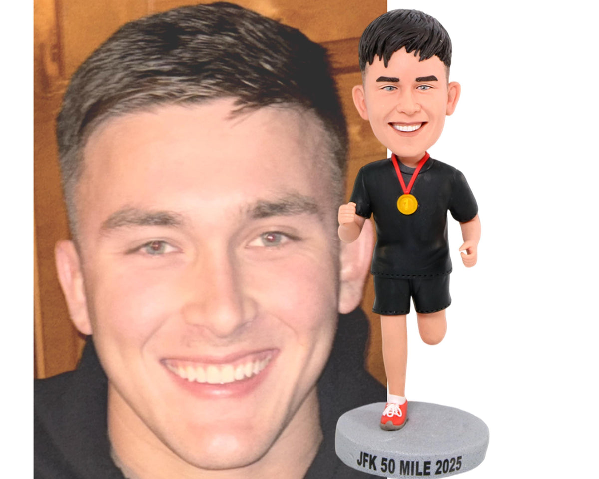 Custom Runner Bobbleheads, custom Sprinter statue, Gold metal figurine keepsake, personalized marathon runner bobblehead