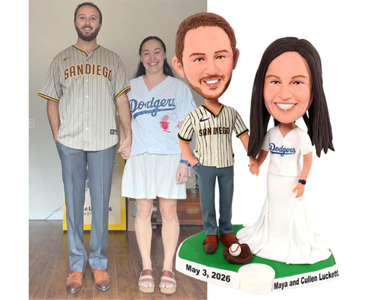Custom Couple Bobbleheads Baseball fans, handmade Wedding Cake Toppers from pictures, anniversary gifts for baseball lovers