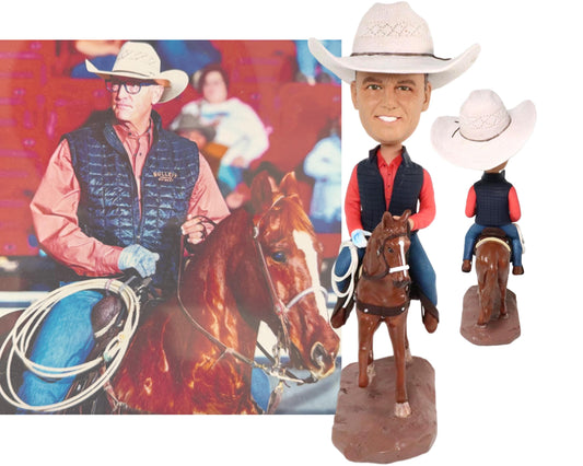 Custom Cowboy bobblehead, personalized Equestrian figurine, western cowboy/Horseman/Jockey/Riding coach gift, wild west style bobblehead