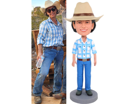 Custom Cowgirl Bobblehead, Personalized Buckaroo Figurine with Cowboy Hat, Custom Wrangler/Rodeo Statue, Wild west  Office/Home Decor