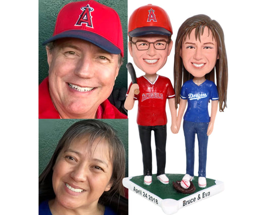 Baseball Couple Custom Bobbleheads, personalized couple wedding anniversary gifts, handamde baseball fans couple figurines from picture