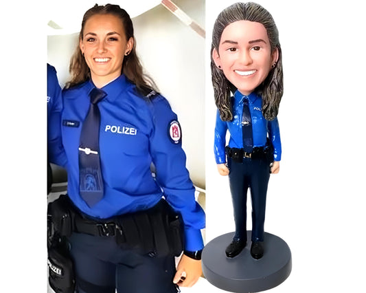 Custom German Police Bobblehead, Personalized Polizei Figurine, Female Cop Gift from photo, handmade policewoman doll, retirement present