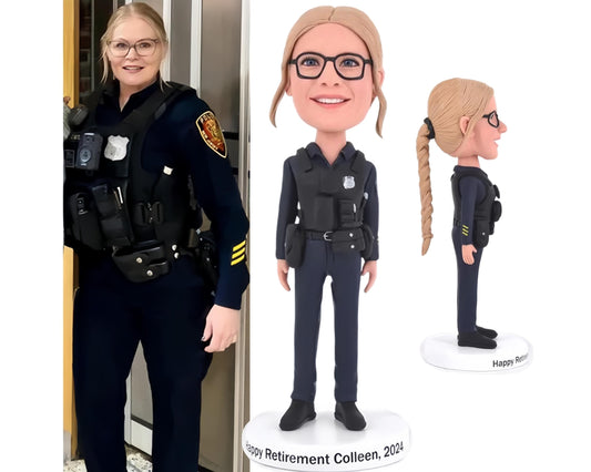 Custom Female Police Bobblehead, Personalized Sergeant Retirement gift, Cop Fiugrine from Photo, Policewoman doll, Farewell Present
