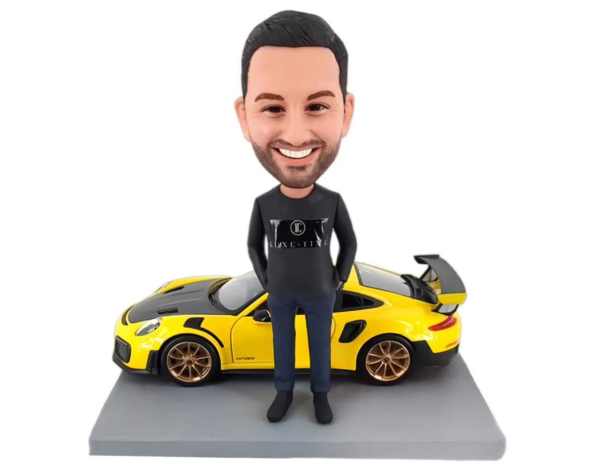 Custom Bobblehead with Porsche, personalized gift for car guy, gift for rich friends/boss, office/home decor