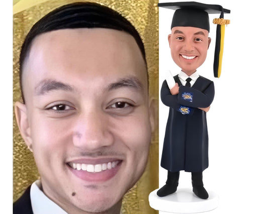 Custom Graduate Bobblehead 2026, Personalized Graduation Figurine from picture, Male Grad Figurine with Cap & Gown, Class of 2026 keep sake