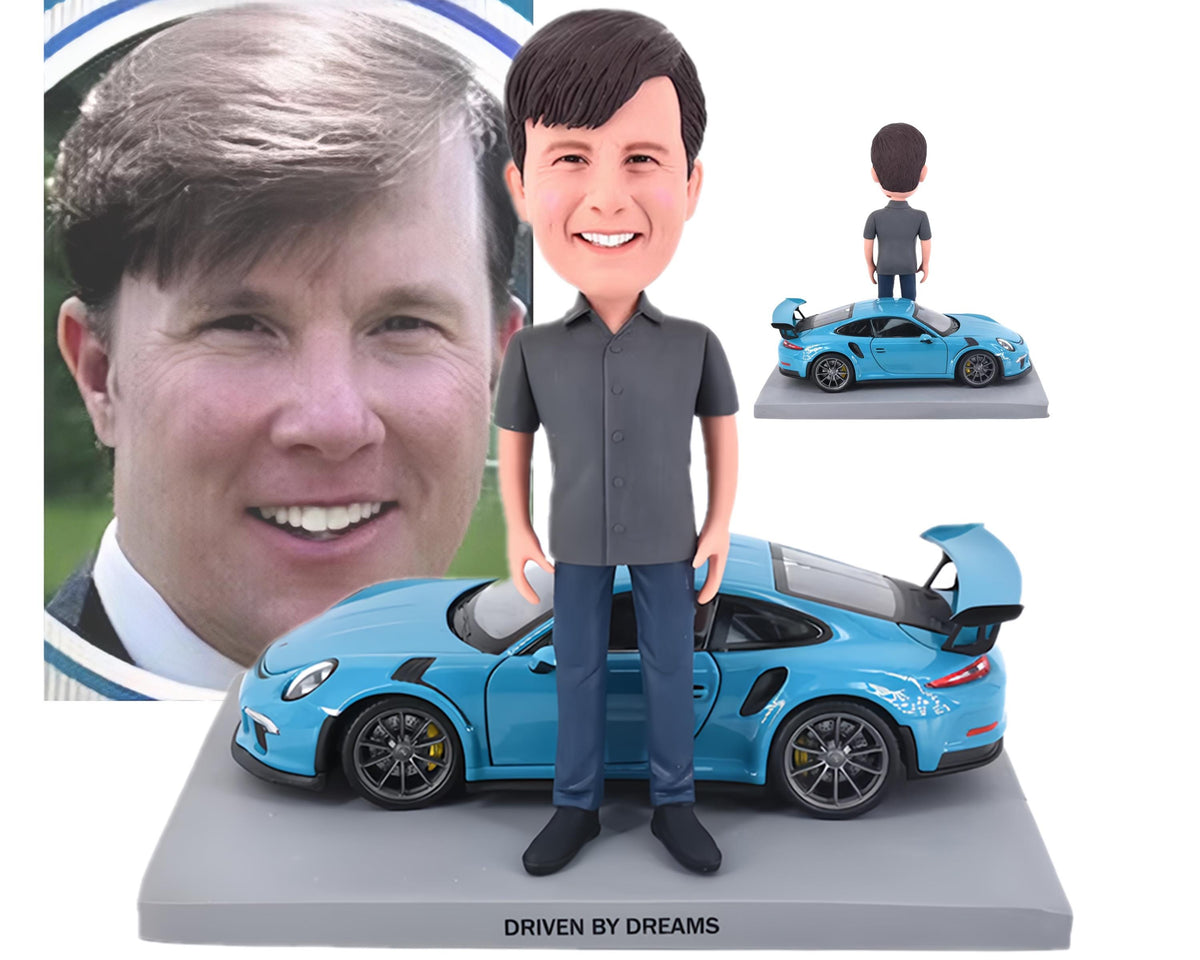 Custom Bobblehead with GT3 RS, Personalized gift for Porsche fans, office/home decor