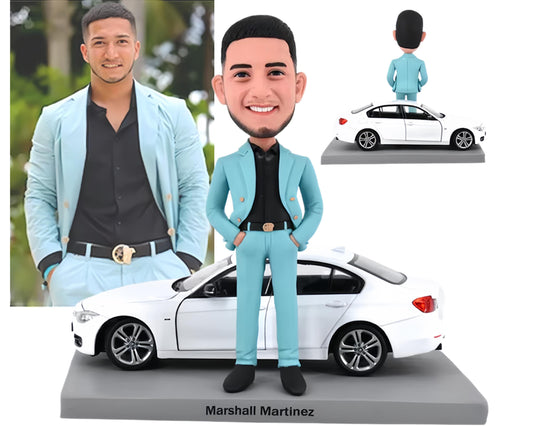 Custom CEO Bobblehead with BMW, Personalized Gift for boss, Handmade figurine with car, office/home decor for husband/father