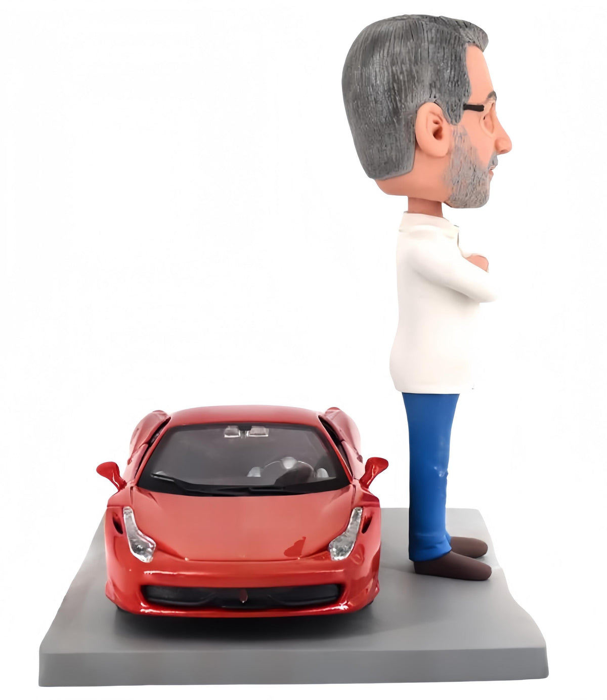 Custom Bobblehead with Corvette C8, Personalized Husband/Boss Figurine with Hyper car, Office/home desk decor
