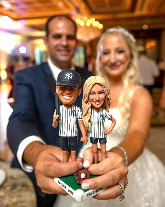 Custom Baseball Wedding Bobbleheads, Personalized Couple Cake Topper, Sports Theme anniversary gift for Him Her, Unique Bride Groom figurine