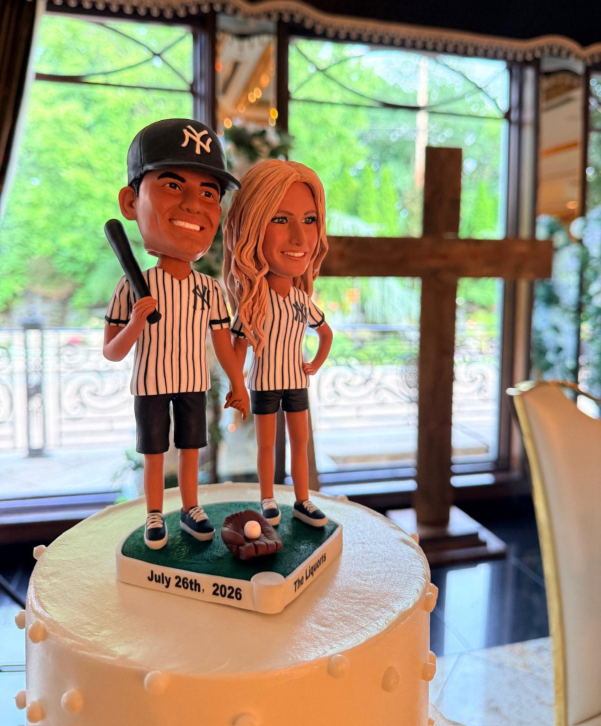 Custom Baseball Wedding Bobbleheads, Personalized Couple Cake Topper, Sports Theme anniversary gift for Him Her, Unique Bride Groom figurine