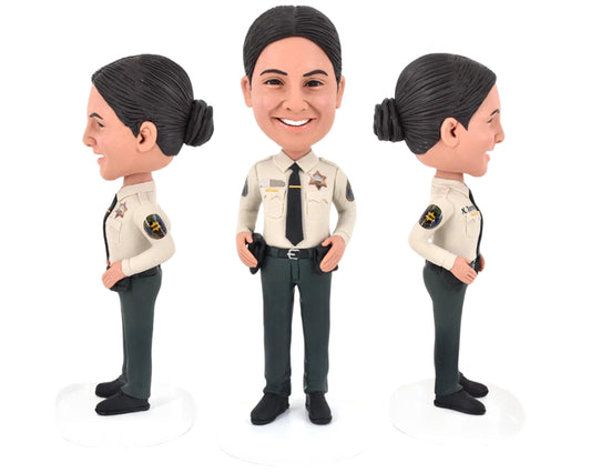 Custom Police Woman Bobblehead, Female police officer figurine, Farewell gift for boss, handmade cop figurine with badge & patches