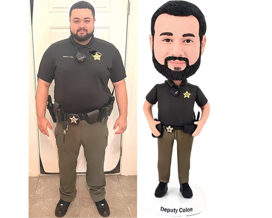 Custom Deputy Sheriff Bobblehead, Personalized Retirement Gift for him, Handmade police officer figurine, Law Enforcement Farewell Present
