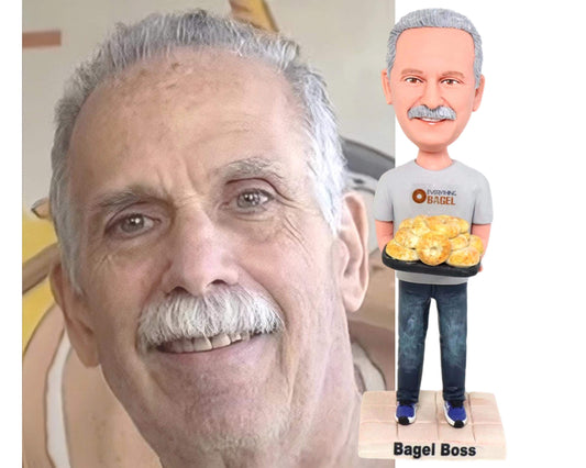 Custom Bagel Boss Bobblehead, Personalized Chef Figurine from picture, Gift for Founder/Co-workers, Restaurant/Office/Home desk decoration