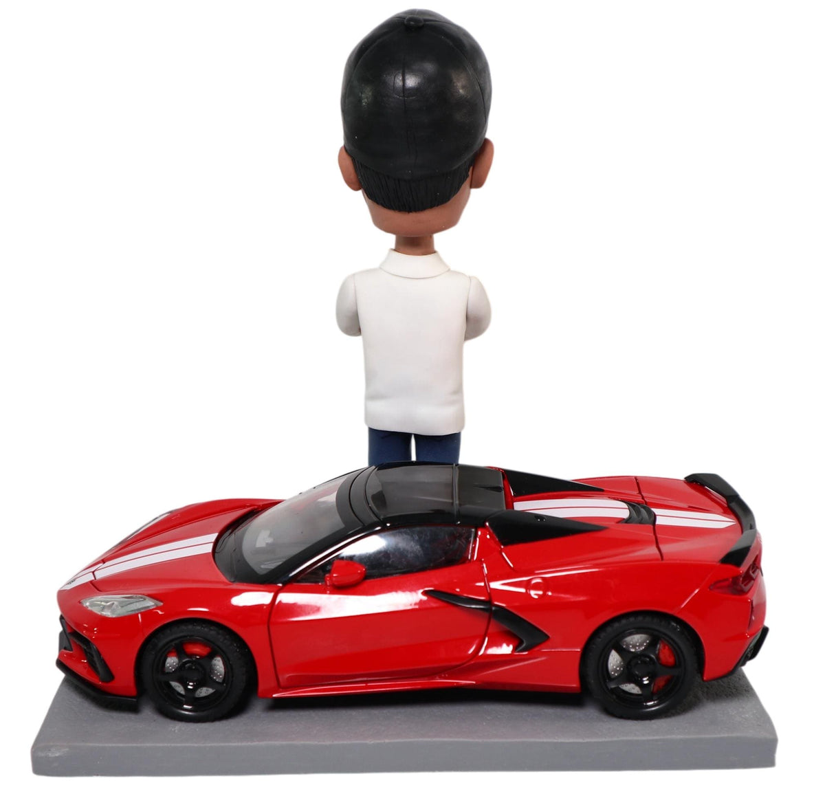 Custom Bobblehead with Corvette C8, Personalized Husband/Boss Figurine with Hyper car, Office/home desk decor