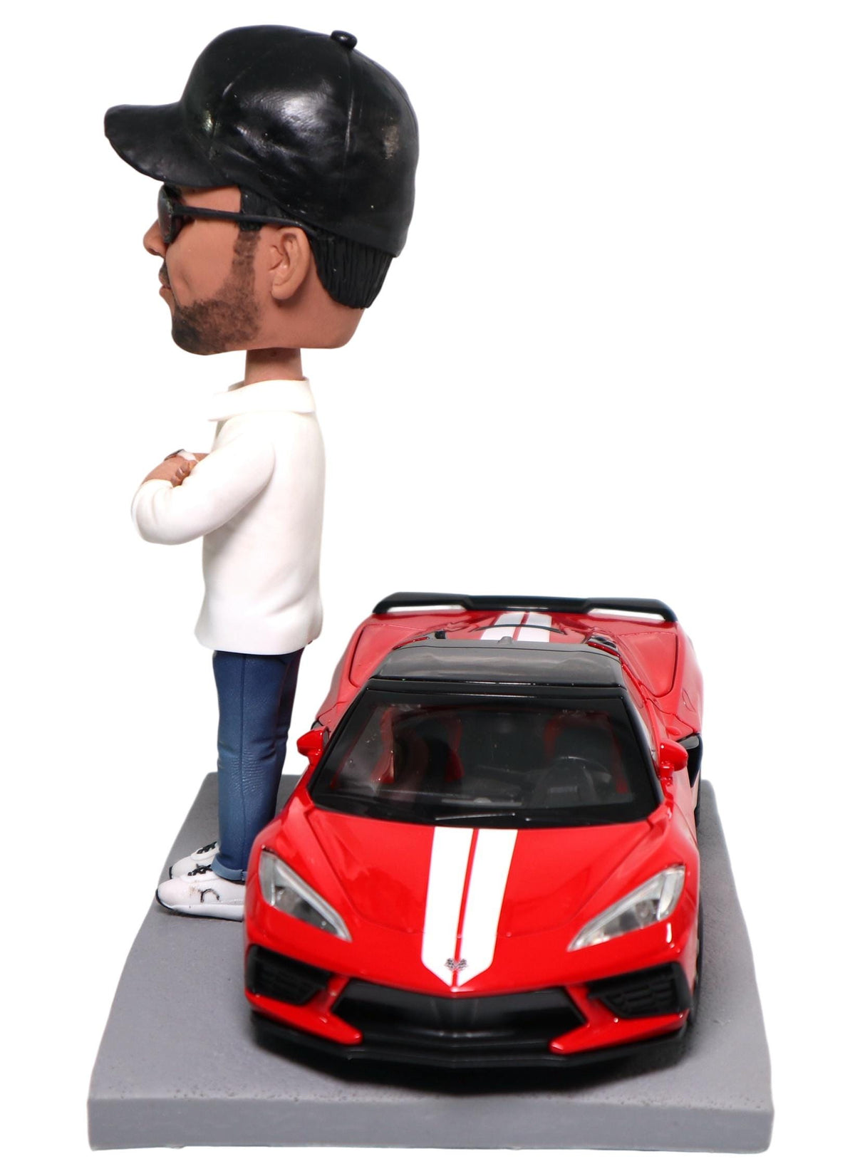 Custom Bobblehead with Corvette C8, Personalized Husband/Boss Figurine with Hyper car, Office/home desk decor