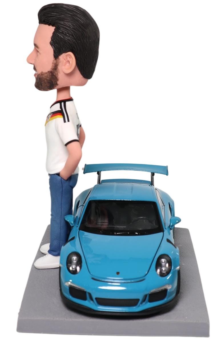Custom Bobblehead with 911, Personalized Husband/Boss Figurine with Sports Car, Office/home desk decor, Birthday Gift for Him