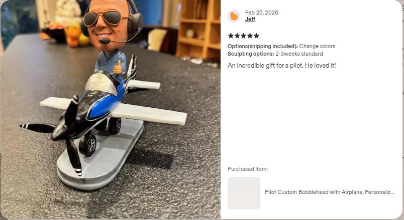 Custom Pilot Bobblehead, Personalized Aviator Gift, Flight Instructor Retirement Present, Office/Home Decor