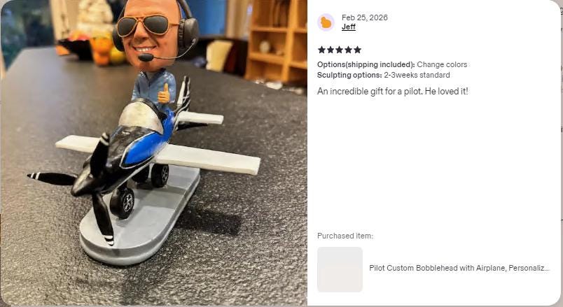 Custom Double-Wing Pilot Bobblehead, Personalized Flight Instructor Figurine,  Airplane Captain Birthday Present, Dashboard Nodding doll