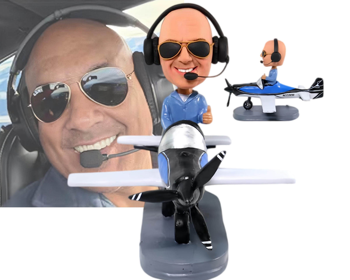 Custom Double-Wing Pilot Bobblehead, Personalized Flight Instructor Figurine,  Airplane Captain Birthday Present, Dashboard Nodding doll