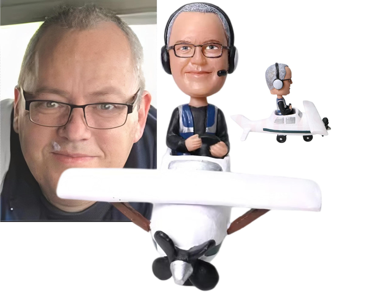 Mini Pilot Custom Bobblehead, Personalized Airforce Pilot Figurine, Aviation Coach Birthday Present, Dashboard Nodding doll