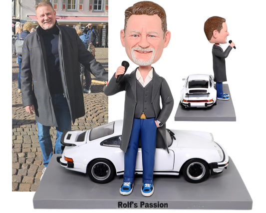 Custom Office Bobblehead with Sports Car, Personalized Boss figurine with a 911, Handmade gift for him, Office/home decor