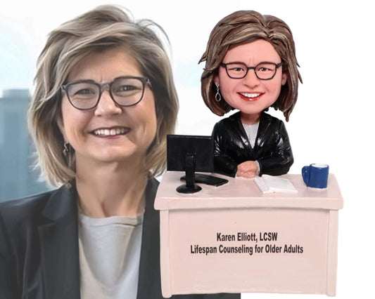 Custom Office Lady Bobbleheads, Funny Retirement Memento for Female Boss, personalized birthday gift for co-workers with company logo