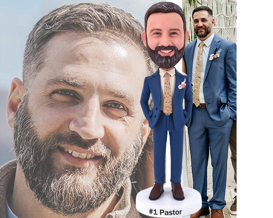 Custom Pastor Bobblehead, Personalized Wedding officiant figurine, handmade wedding favors
