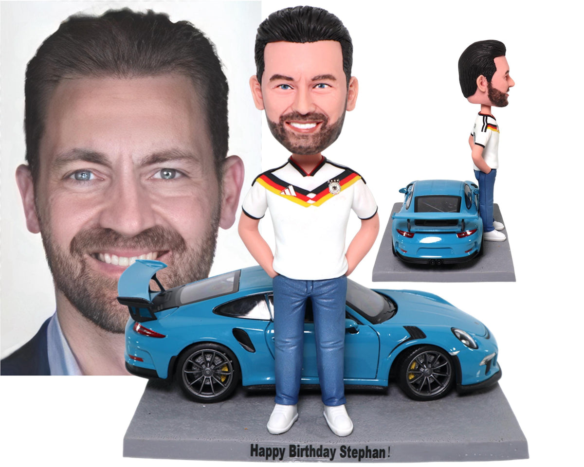 Custom Bobblehead with 911, Personalized Husband/Boss Figurine with Sports Car, Office/home desk decor, Birthday Gift for Him