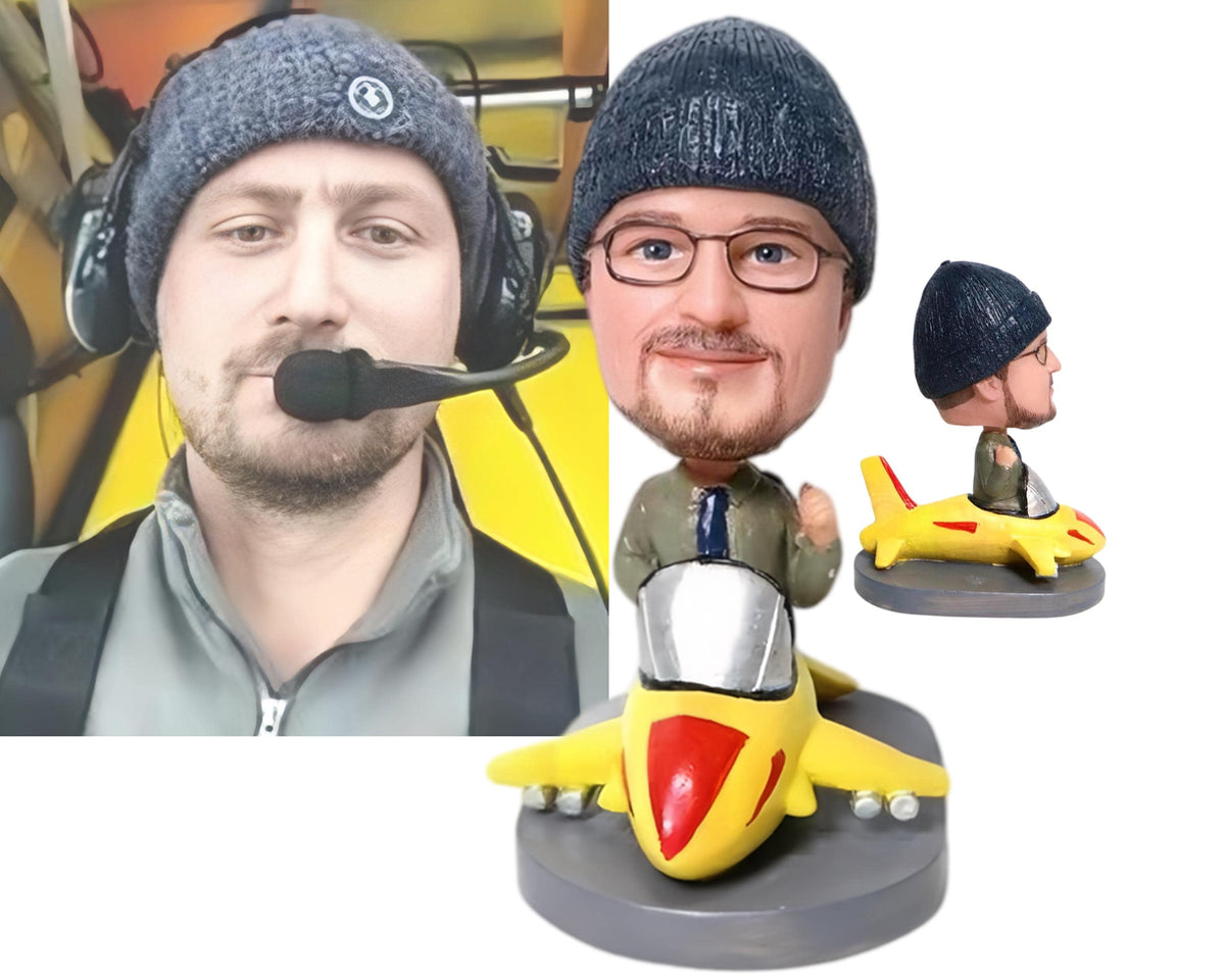 Mini Pilot Custom Bobblehead, Personalized Airforce Pilot Figurine, Aviation Coach Birthday Present, Dashboard Nodding doll