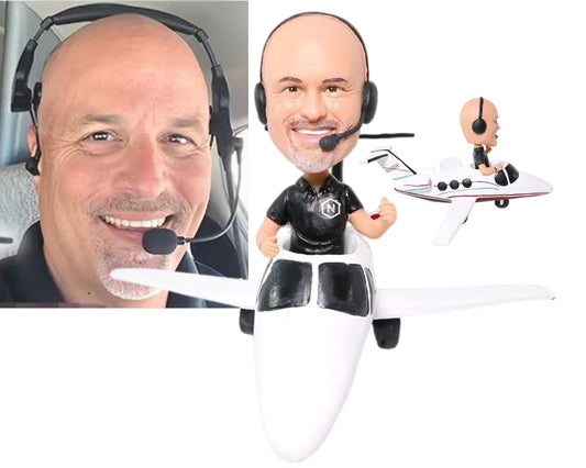 Custom Bobblehead Boss with Private Jet, Personalized Pilot Keepsake, Private Aircraft Owner Figurine, Office/Home desk Decor