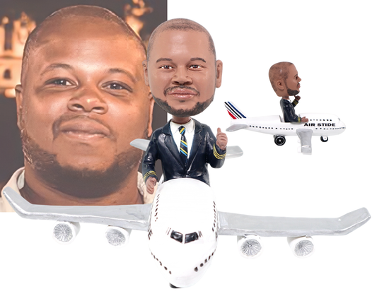Pilot Custom Bobblehead, Personalized Aviator Captain Figurine, Boss/Husband Birthday Present, Dashboard Nodding doll